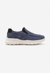 Granatowe Buty Sportowe Slip On z Jeansową Cholewką Moasse. Niebieskie buty sportowe męskie Born2be, bez wzorów, z jeansu, bez zapięcia. Za 84.99 zł.