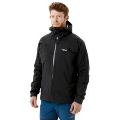 Kurtka przeciwdeszczowa męska Rab Downpour Plus 2.0 Jacket z kapturem. Czarne kurtki męskie RAB, m, bez wzorów, sportowe, z kapturem. Za 579.99 zł.