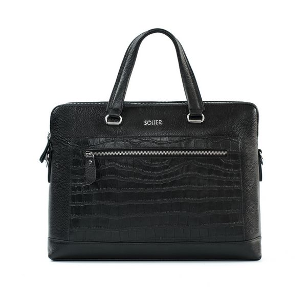 Damska skórzana torba na laptopa FL33 Selvanna Black. Czarne torby na laptopa damskie Solier, bez wzorów, ze skóry. Za 298.99 zł.