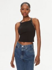 Calvin Klein Jeans Top Logo J20J223110 Czarny Slim Fit. Czarne topy damskie Calvin Klein Jeans, xl, bez wzorów, z bawełny, bez kołnierzyka, bez ramiączek. Za 89.99 zł.