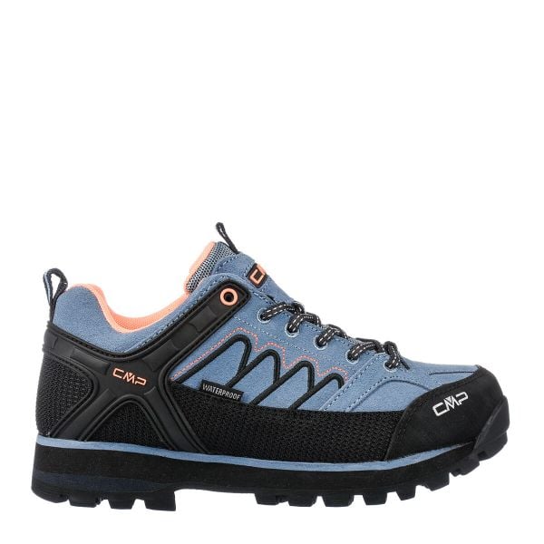 Damskie buty trekkingowe górskie ze skóry zamszowej VIBRAM CMP MOON LOW. Czarne obuwie trekkingowe damskie CMP, ze skóry, bez zapięcia. W wyprzedaży za 449.99 zł.