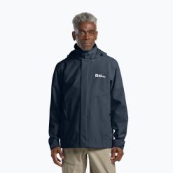 Kurtka przeciwdeszczowa męska Jack Wolfskin Trailtime 2L. Niebieskie kurtki męskie Jack Wolfskin, l, bez wzorów, z materiału, biznesowe, bez kaptura. Za 479.99 zł.