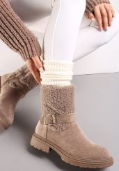 Beżowe Botki z Futerkiem i Paskiem z Klamerką Adorra. Brązowe botki damskie Renee, z aplikacjami, bez obcasa, na płaskiej podeszwie, bez zapięcia. Za 159.99 zł.