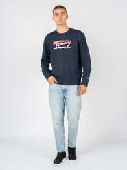 Tommy Jeans Sweter | DM0DM13045 | Mężczyzna | Granatowy. Niebieskie swetry męskie Tommy Hilfiger, m, bez wzorów, z dzianiny, bez kołnierzyka, bez ramiączek. W wyprzedaży za 269.00 zł.