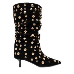 Botki Eva Minge. Czarne botki damskie Eva Minge, bez wzorów, bez obcasa, na szpilce, bez zapięcia. Za 429.99 zł.