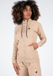 Marion Bluza z kapturem zapinana na suwak - Beżowy. Brązowe bluzy damskie GORILLA WEAR, s, bez wzorów, z bawełny, bez ramiączek, z kapturem. Za 224.00 zł.