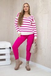 Komplet sweterkowy Bluza w paski + Spodnie fuksja. Czerwone bluzy damskie KESI, l, bez wzorów, z poliesteru, eleganckie, bez ramiączek, bez kaptura. Za 278.10 zł.