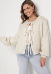 Beżowy Kardigan Oversize z Wełną Zdobiony Kokardkami Eleathalie. Brązowe kardigany damskie Born2be, z aplikacjami, z jeansu, eleganckie, bez kołnierzyka. Za 139.99 zł.