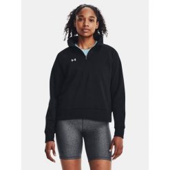 Bluza Damska Polarowa Under Armour Z Zamkiem Do Połowy Rival Fleece. Czarne bluzy damskie Under Armour, bez wzorów, z polaru, bez ramiączek, bez kaptura. Za 299.99 zł.