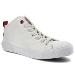 Trampki damskie Cross Jeans, wysokiej jakości materiał syntetyczny z gładką podwyższoną cholewką klasycznym sznurowaniem oraz stabilną grubszą podesz. Białe trampki i tenisówki damskie Cross Jeans, bez wzorów, z gumy, bez zapięcia. Za 99.99 zł.