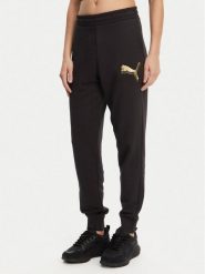 Puma Spodnie dresowe Ess Metallic 684999 Czarny Regular Fit. Czarne spodnie dresowe damskie Puma, bez wzorów, z bawełny. Za 129.99 zł.