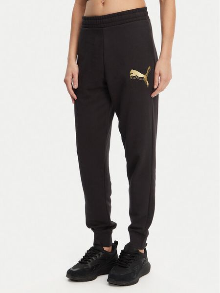 Puma Spodnie dresowe Ess Metallic 684999 Czarny Regular Fit. Czarne spodnie dresowe damskie Puma, bez wzorów, z bawełny. Za 129.99 zł.