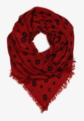 Czerwony Szalik z Frędzlami i Geometrycznym Wzorem Nomisya. Czerwone szaliki damskie Born2be, bez wzorów. Za 19.99 zł.