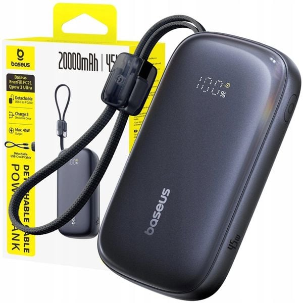 Powerbank Baseus Powerbank EnerFill FC21 Qpow 20000mAh 45W z wyświetlaczem cyfrowym z dołączonym kablem - czarny. Czarne powerbanki Baseus. Za 115.16 zł.