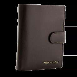 WINGS Męski portfel ze skóry naturalnej koziej zapinany Brown. Brązowe portfele męskie Wings, bez wzorów, z materiału. Za 67.90 zł.
