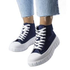 Granatowe trampki za kostkę Couet niebieskie. Niebieskie trampki i tenisówki damskie bez wzorów, z tkaniny, za kostkę, bez zapięcia. Za 76.40 zł.
