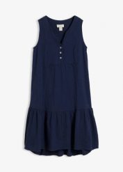 Sukienka midi z przewiewnego bawełnianego muślinu. Niebieskie sukienki damskie bonprix, bez wzorów, z bawełny, bez kołnierzyka, bez ramiączek, midi. Za 142.99 zł.