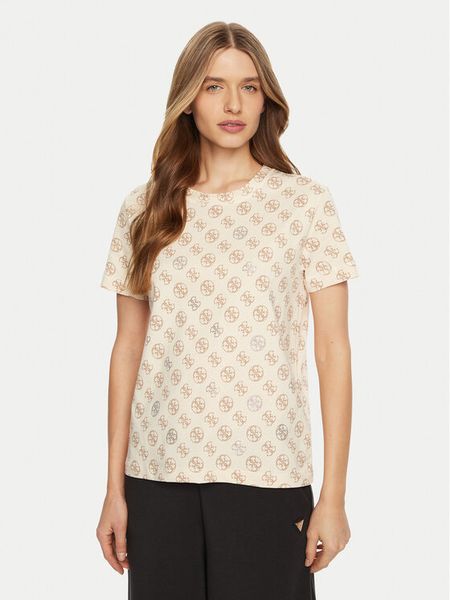 Guess T-Shirt V4YI04 I3Z14 Écru Regular Fit. T-shirty damskie Guess, xs, z aplikacjami, z bawełny, bez kołnierzyka, bez ramiączek. Za 109.99 zł.