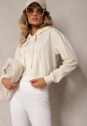 Jasnobeżowa Bluza z Kapturem i Bawełną Ozdobiona Ściągaczami Evianae. Brązowe bluzy damskie Renee, l, bez wzorów, z bawełny, casualowe, bez ramiączek, z kapturem. Za 29.99 zł.