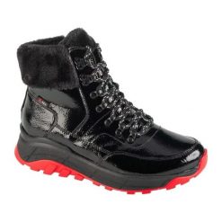 Buty Rieker Booties W0063-01 czarne. Czarne botki damskie na zimę, bez wzorów, z gumy, bez obcasa, bez zapięcia. Za 709.94 zł.