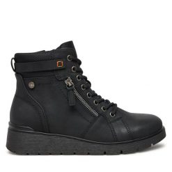 Botki Refresh. Czarne botki damskie Refresh, bez wzorów, bez obcasa, na płaskiej podeszwie, bez zapięcia. Za 289.99 zł.