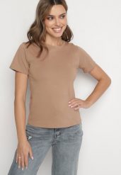 Brązowy Klasyczny T-shirt z Bawełny Lorali. Brązowe t-shirty damskie Born2be, m, bez wzorów, z bawełny, klasyczne, bez kołnierzyka, bez ramiączek. Za 29.99 zł.