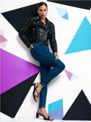 Jegginsy skinny - granatowy. Niebieskie jeansy damskie Sinsay, bez wzorów, z denimu. Za 22.99 zł.
