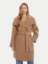 Calvin Klein Płaszcz wełniany LV044D557G Beżowy Regular Fit. Brązowe płaszcze damskie Calvin Klein, na zimę, xl, bez wzorów, z wełny, bez kołnierzyka, bez kaptura. Za 1,049.00 zł.