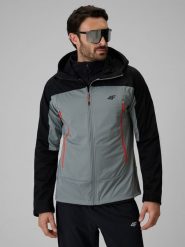 4F Kurtka softshell wiatroodporna membrana 8000 męska - czarna S. Czarne kurtki sportowe męskie 4F, l, bez wzorów, ze skóry, bez kaptura. Za 399.99 zł.