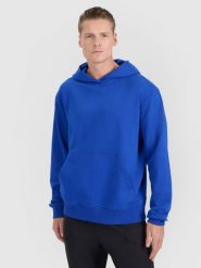 4F Bluza dresowa nierozpinana z kapturem męska - niebieska XXL. Niebieskie bluzy sportowe męskie 4F, m, bez wzorów, z bawełny, z kapturem. W wyprzedaży za 99.99 zł.