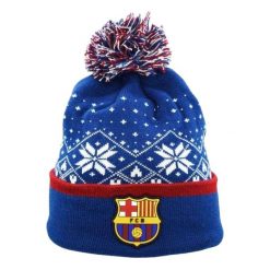 Czapka Męska Świąteczna. Niebieskie czapki męskie FC BARCELONA, bez wzorów. Za 173.99 zł.
