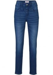Dżinsy Skinny High Waist, cropped. Niebieskie jeansy damskie bonprix, bez wzorów, z jeansu, z podwyższonym stanem. Za 99.99 zł.