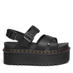 Sandały Dr. Martens. Czarne sandały damskie Dr. Martens, bez wzorów, bez obcasa, na koturnie, bez zapięcia. Za 399.99 zł.