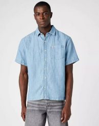 WRANGLER SS 1 PKT SHIRT MĘSKA KOSZULA JEANSOWA LIGHT HEMP W5E3BNH97 112146114. Koszule męskie Wrangler, l, bez wzorów, z jeansu, bez kołnierzyka, bez ramiączek. Za 149.99 zł.