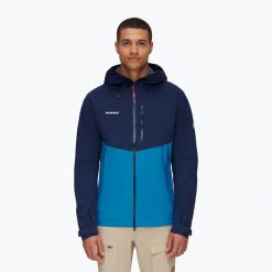 Kurtka przeciwdeszczowa męska Mammut Alto Guide HS Hooded. Niebieskie kurtki męskie Mammut, m, bez wzorów, sportowe, bez kaptura. Za 999.99 zł.