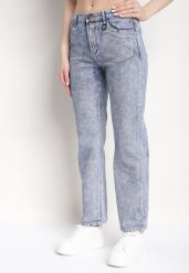 Niebieskie Szerokie Jeansy z Metalicznym Połyskiem Aleapia. Niebieskie jeansy damskie Born2be, bez wzorów, z jeansu, biznesowe, z podwyższonym stanem, długie. Za 119.99 zł.
