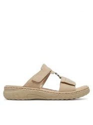 Rieker Klapki 60481-62 Beżowy. Brązowe klapki damskie Rieker, bez wzorów, z materiału, bez obcasa, bez zapięcia. Za 239.99 zł.
