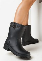 Czarne Kalosze z Paskiem z Klamrą z Boku Foteini. Czarne kalosze damskie Born2be, bez wzorów, z gumy, z okrągłym noskiem, bez zapięcia. Za 79.99 zł.