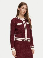 Guess Kardigan W6BR75 Z1764 Bordowy Regular Fit. Czerwone kardigany damskie Guess, l, z aplikacjami, bez kołnierzyka. Za 474.99 zł.