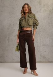 Ciemnobrązowe Szerokie Jeansy High Waist z Bawełny Physossia. Brązowe jeansy damskie Renee, bez wzorów, z bawełny, klasyczne, z podwyższonym stanem, długie. Za 129.99 zł.