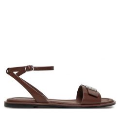 Sandały Calvin Klein. Brązowe sandały damskie Calvin Klein, bez wzorów, bez obcasa, na płaskiej podeszwie, bez zapięcia. Za 279.99 zł.