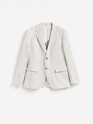 Marynarka regular fit z lnem - jasnoszary. Szare marynarki męskie Reserved, l, bez wzorów, z bawełny, bez kołnierzyka, bez ramiączek. Za 359.99 zł.