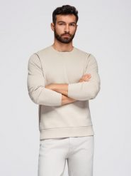 Męska bluza dresowa BASIC z okrągłym dekoltem - jasnobeżowa V1 - Rozmiar: M. Brązowe bluzy męskie Ombre Clothing, m, bez wzorów, z bawełny, bez ramiączek, bez kaptura. W wyprzedaży za 109.49 zł.