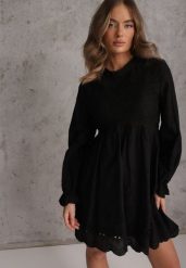 Czarna Rustykalna Sukienka z Bawełną Zdobiona Haftem i Ażurowymi Wycięciami Winlith. Czarne sukienki damskie Renee, l, z aplikacjami, z bawełny, klasyczne, bez kołnierzyka, bez ramiączek, mini. Za 129.99 zł.