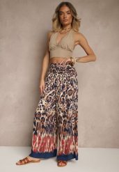 Czerwono-Granatowe Szerokie Spodnie z Wiskozy High Waist Ellirelle. Czerwone spodnie materiałowe damskie Renee, bez wzorów, z jeansu, eleganckie, z podwyższonym stanem. Za 39.99 zł.