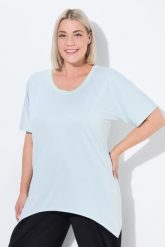Damskie Koszula funkcjonalna wydłużone boki okrągły dekolt. Szare koszule damskie Ulla Popken, plus size, bez wzorów, z dżerseju, bez kołnierzyka, bez ramiączek. Za 191.99 zł.