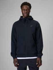 4F Bluza dresowa regular z kapturem męska - granatowa XL. Niebieskie bluzy sportowe męskie 4F, m, bez wzorów, z dresówki, z kapturem, na fitness i siłownię. Za 169.99 zł.