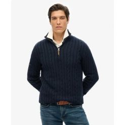Sweter 1/2 zip Superdry Classic Cable. Niebieskie swetry męskie Superdry, na zimę, m, bez wzorów, bez kołnierzyka, bez ramiączek. Za 415.15 zł.