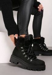 Czarne Traperki z Futerkiem na Grubej Podeszwie Tairene. Czarne trapery damskie Renee, z jeansu, bez zapięcia. Za 129.99 zł.