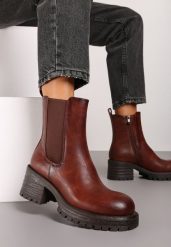 Brązowe Botki w Stylu Sztybletów na Obcasie z Elastyczną Wstawką Rexanora. Brązowe botki damskie Born2be, na jesień, bez wzorów, z jeansu, eleganckie, bez obcasa, na obcasie, bez zapięcia. Za 159.99 zł.